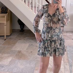 Zimmerman Mini Dress Long Sleeve with Ruffle Tassels, Size 0